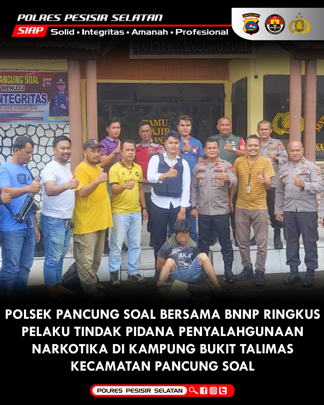 Polsek Pancung Soal Backup BNNP Ringkus Pelaku Penyalahgunaan Narkotika Pagi Hari di Kenagarian Kudo-kudo Inderapura.