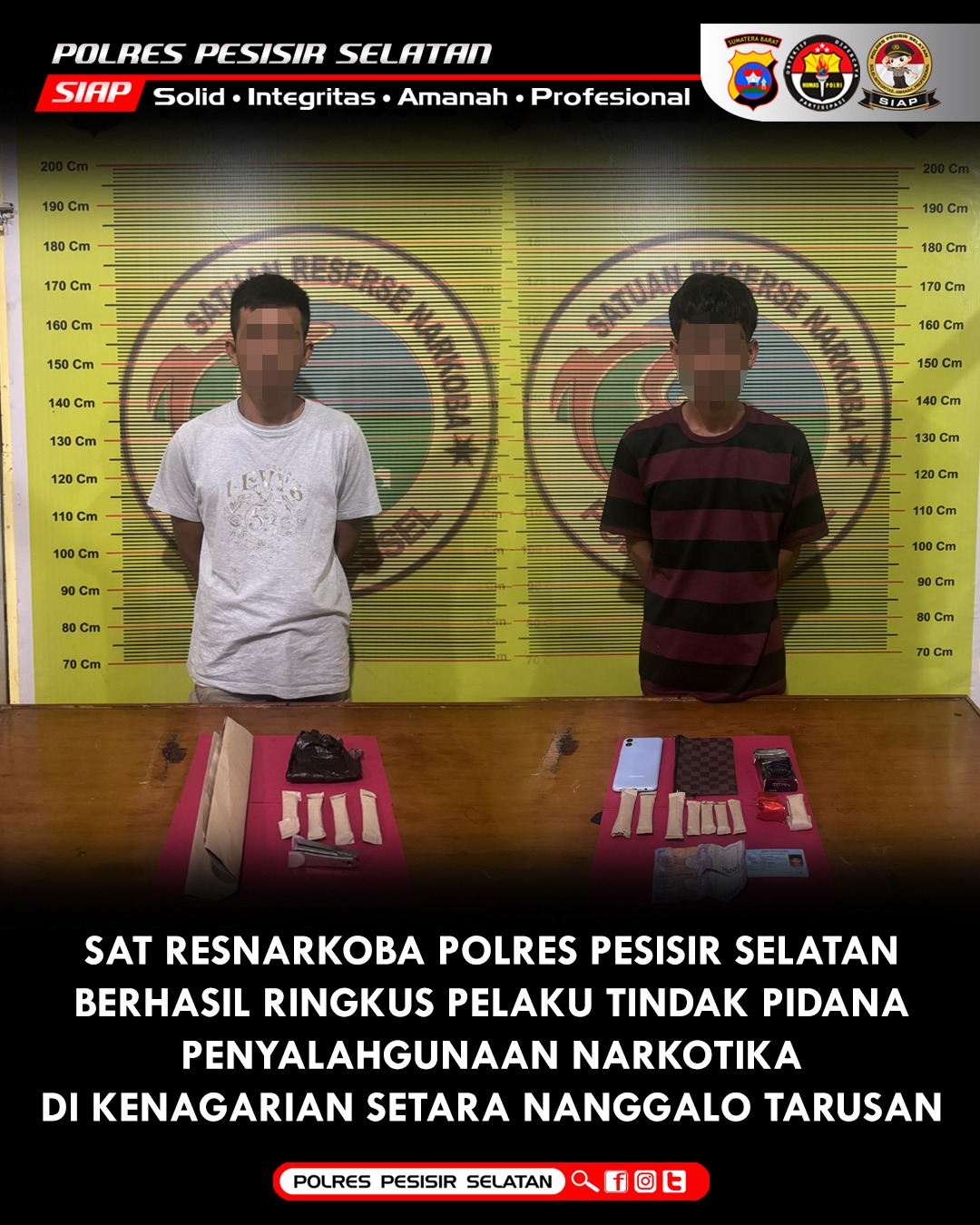 Tiada Henti Hentinya! Sat Resnarkoba Polres Pesisir Selatan Berhasil Ringkus Kembali 2 Pelaku Penyalahgunaan Narkotika di Kampung Pincuran Koto XI Tarusan.