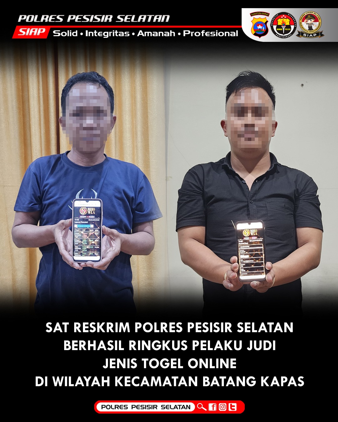 Sat Reskrim Polres Polres Pesisir Selatan Tangkap Pelaku Judi Online di Kecamatan Batang Kapas.