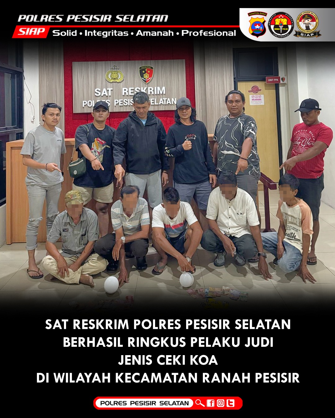 Sat Reskrim Polres Polres Pesisir Selatan Ringkus 4 Pelaku Judi Ceki Koa di Kecamatan Ranah Pesisir.