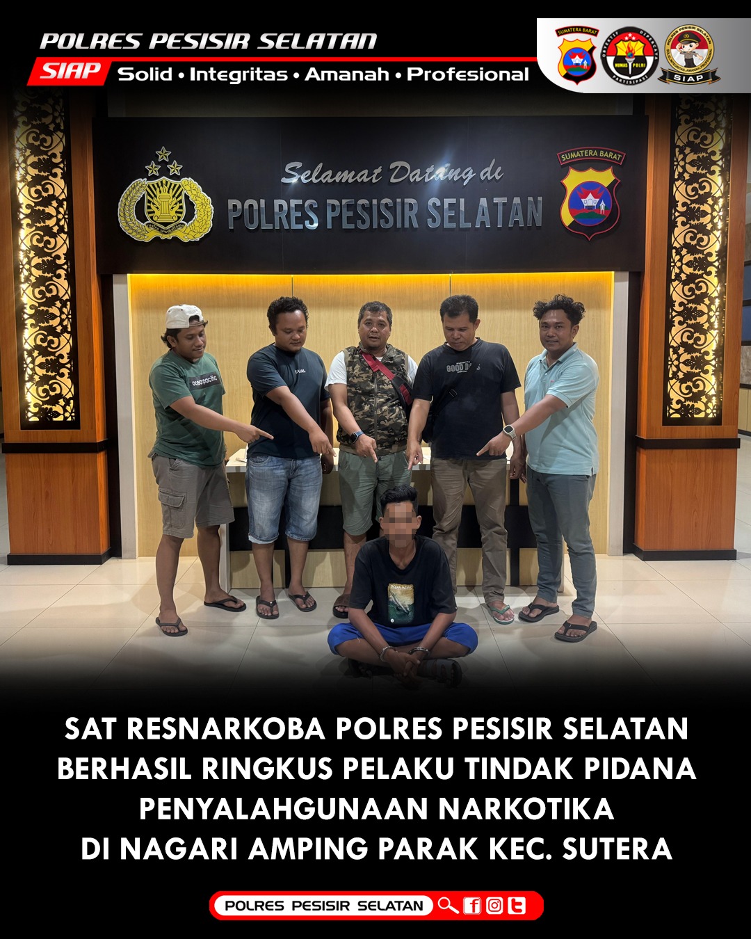 Sat Resnarkoba Polres Pesisir Selatan Berhasil Ringkus Pelaku Penyalahgunaan Narkotika di Nagari Amping Parak.