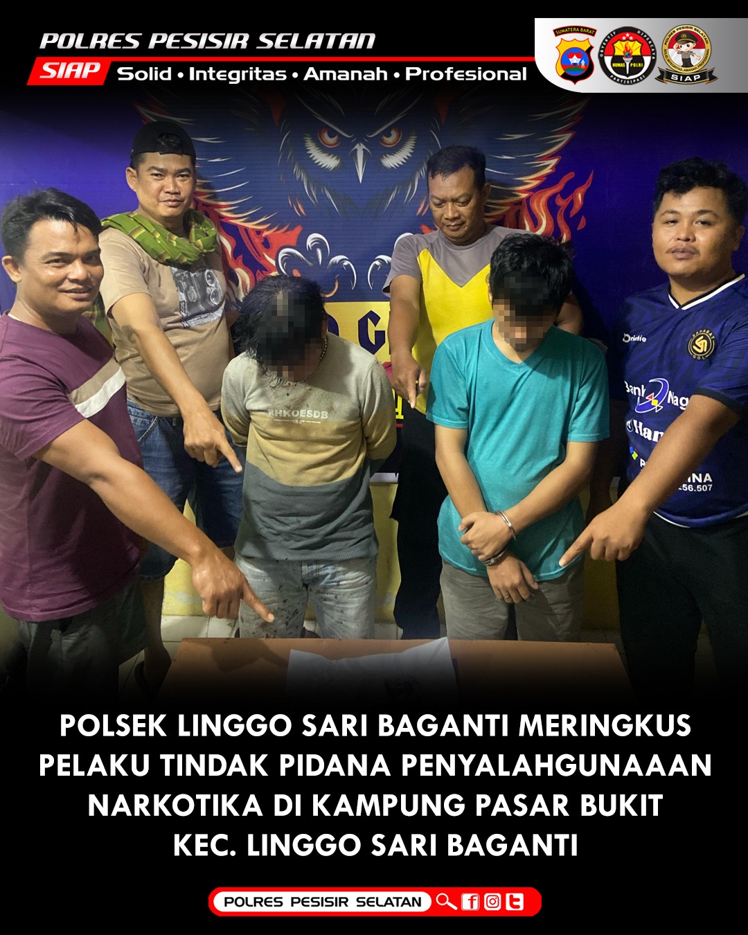 Polsek Linggo Sari Baganti Berhasil Menangkap Pelaku Pengguna Sekaligus Pengedar Narkoba di Kampung Pasar Bukit.