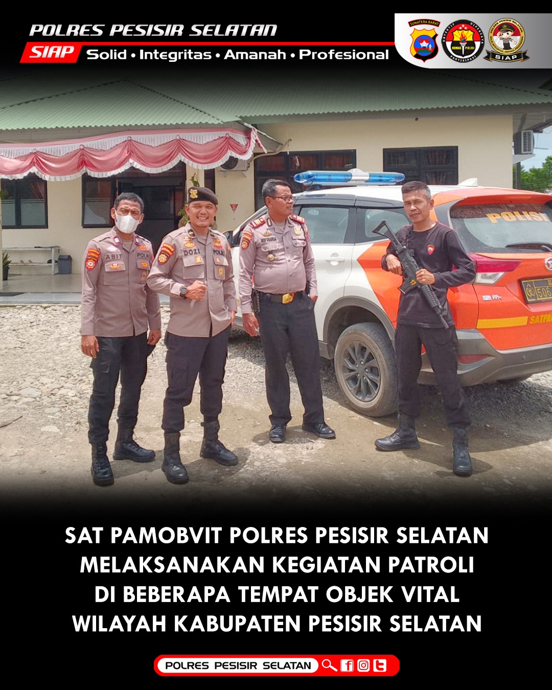 Ciptakan Kamtibmas Kondusif, Sat Pamobvit Polres Pesisir Selatan Patroli Ke Obyek Vital.